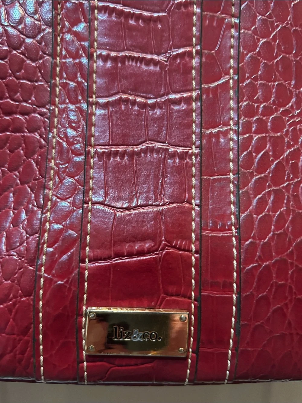 Liz & Co. Deep Red Croc-Embossed Shoulder Bag 10.5” strap drop. 11”x5.5”deep.